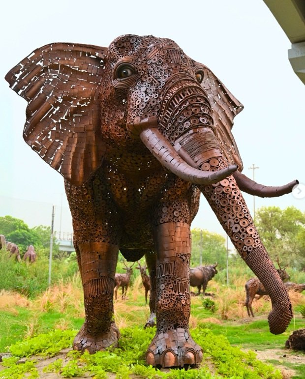 Life-size elephant sculpture at Noida recycle park